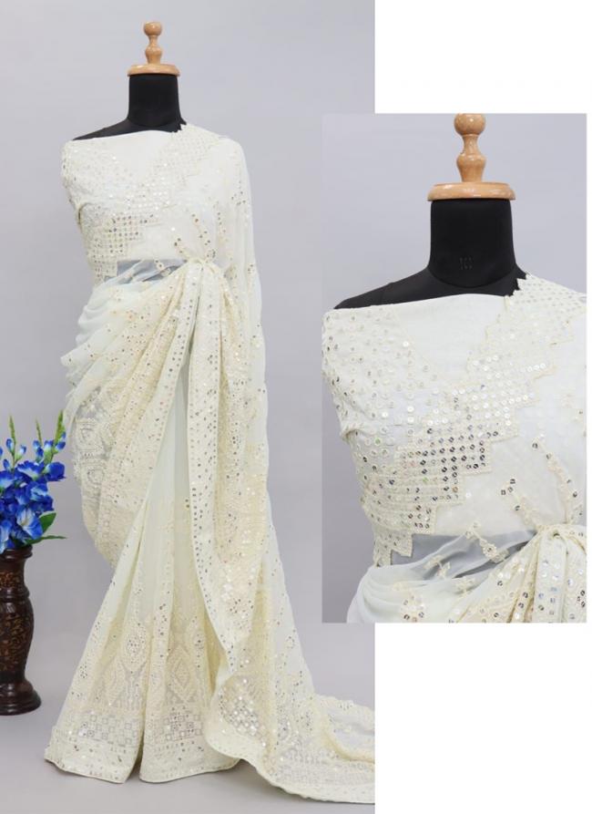 Georgette Cream Party Wear Sequinned Saree